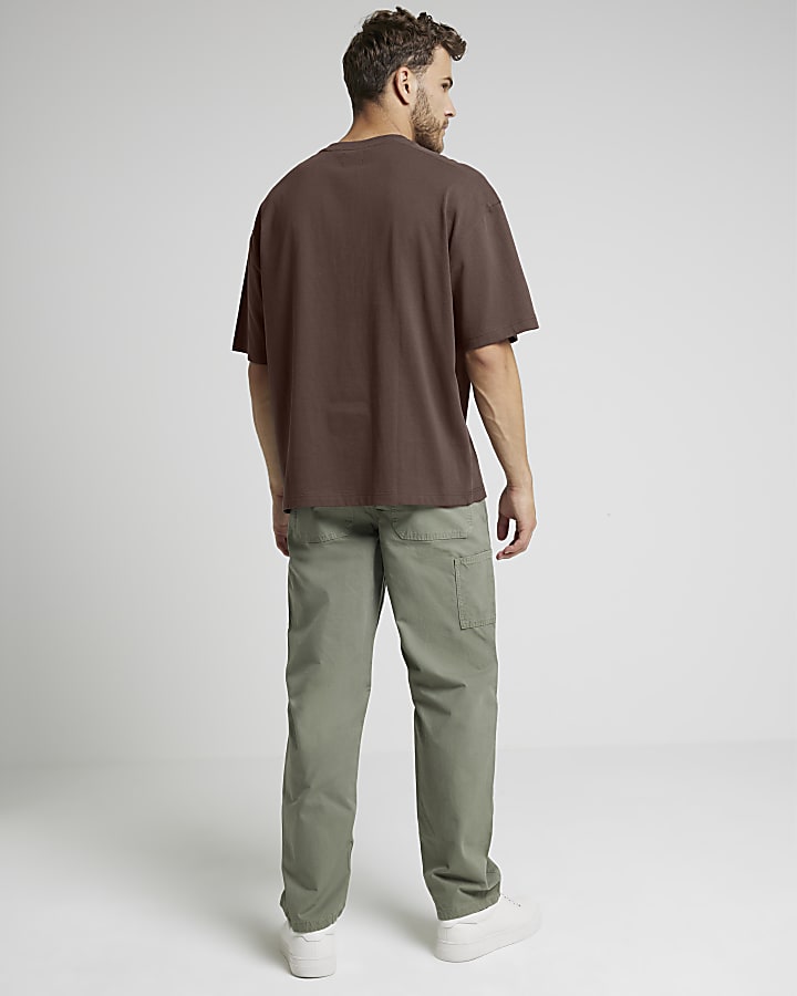 Green regular fit workwear trousers