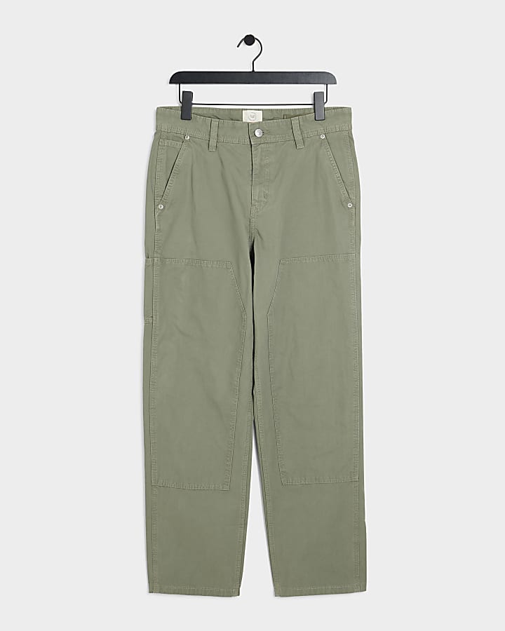 Green regular fit workwear trousers