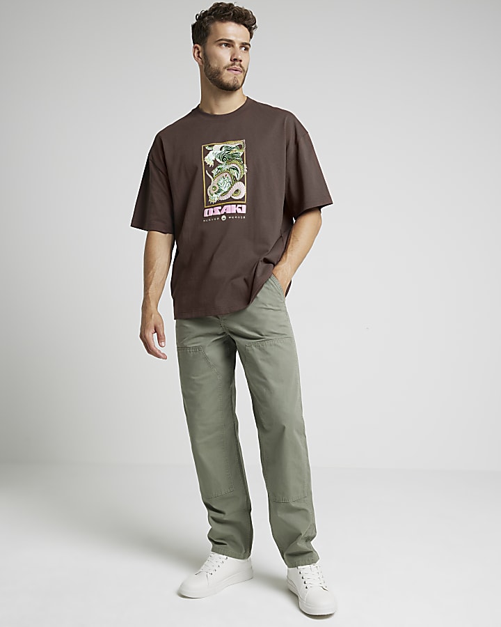 Green regular fit workwear trousers