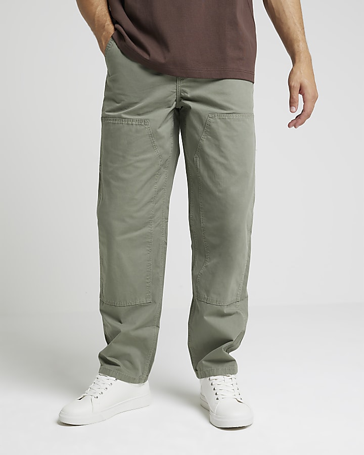 Green regular fit workwear trousers