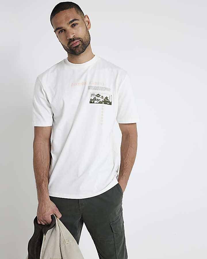 White regular fit graphic print t-shirt