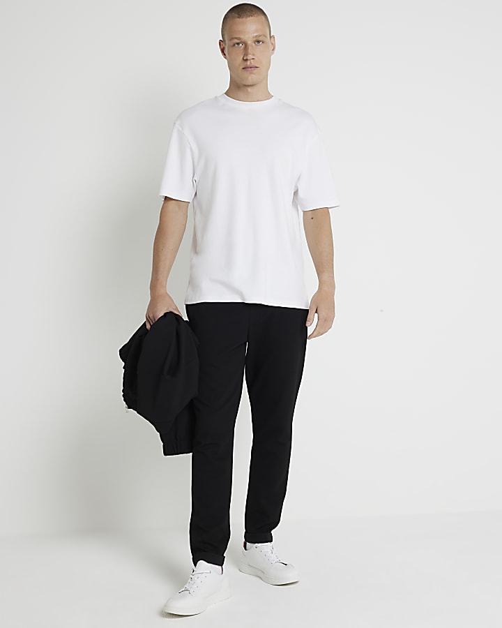 Black skinny fit textured turned hem joggers