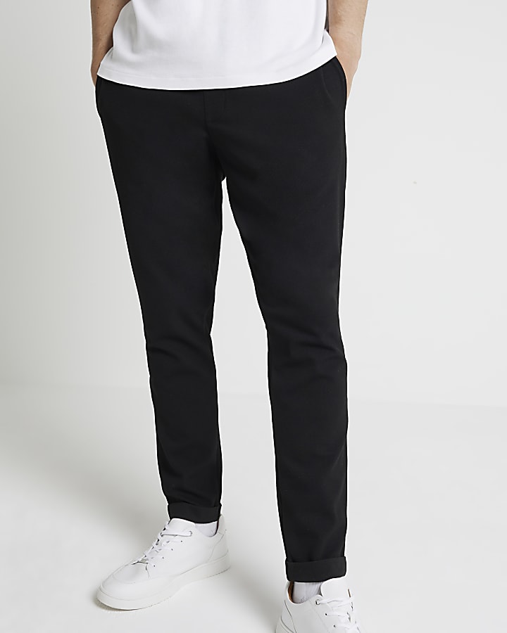 Black skinny fit textured turned hem joggers