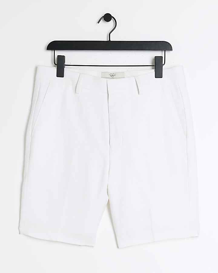 White slim fit linen blend shorts