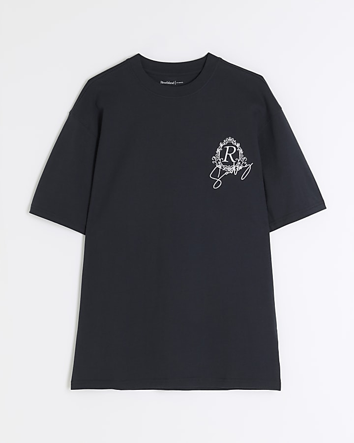 Black regular fit sailing graphic t-shirt