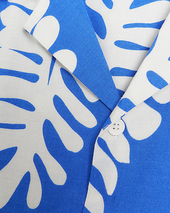 Blue regular fit tropical leaf shirt