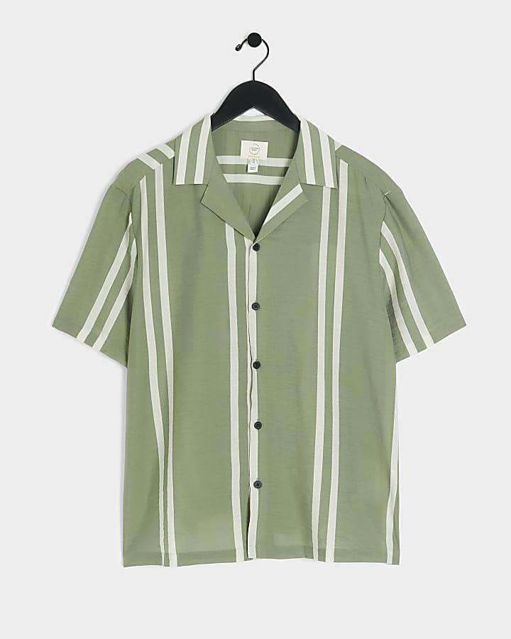 Green regular fit stripe revere shirt