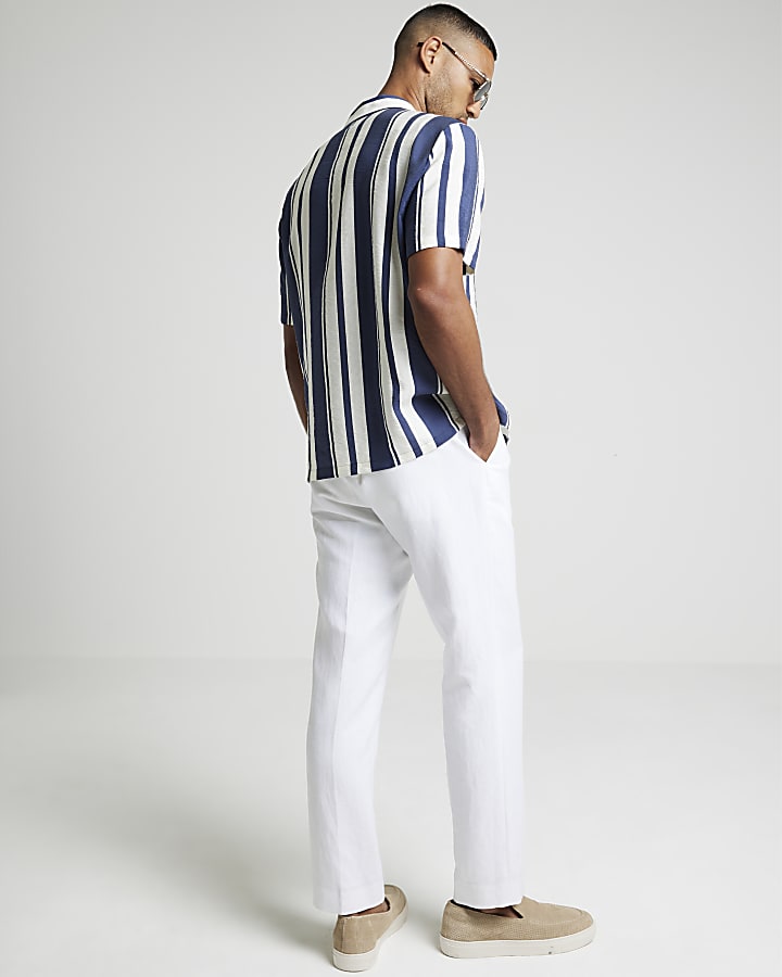 Navy regular fit stripe revere shirt