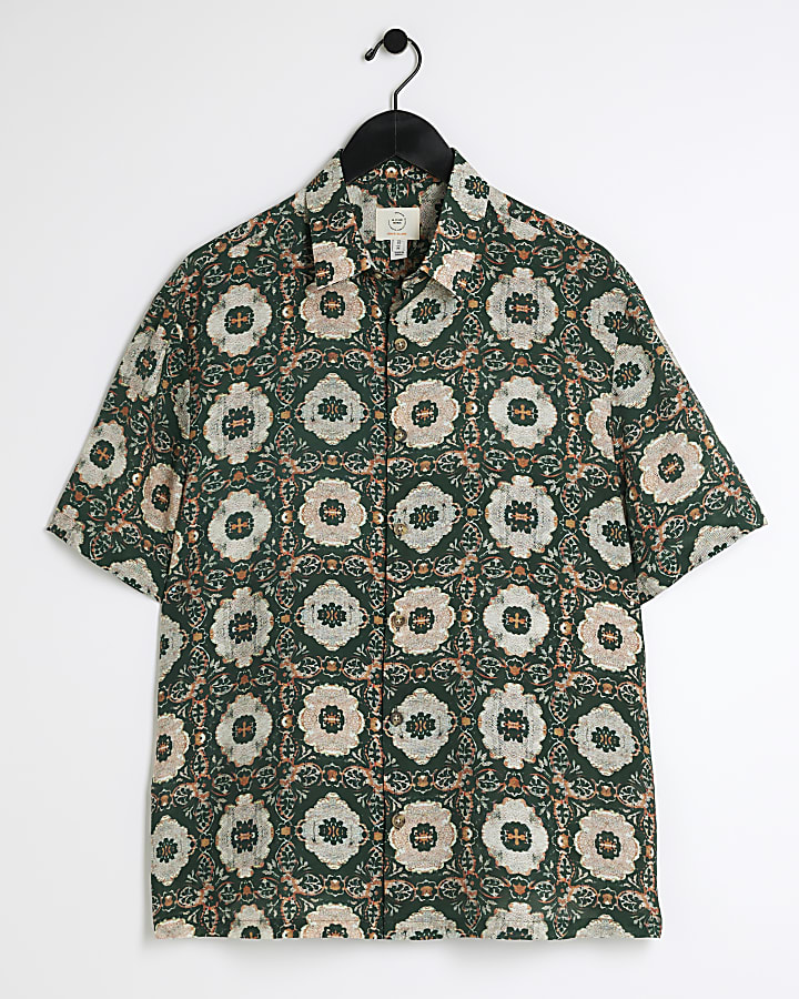 Green regular fit mosaic graphic shirt