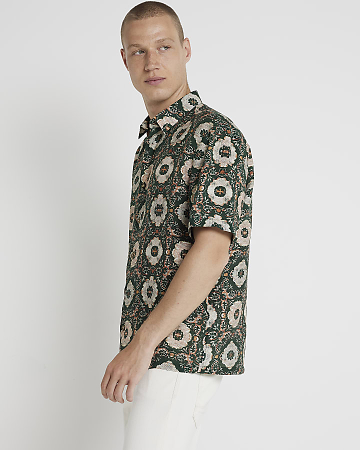 Green regular fit mosaic graphic shirt