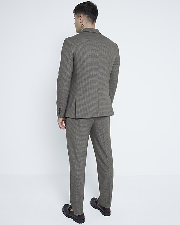 Brown Slim Fit Check Suit Trousers