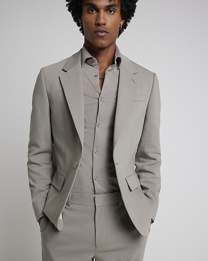 Beige Contemporary Suit Jacket