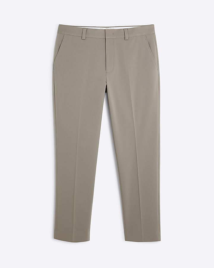 Beige Slim Fit Suit Trousers