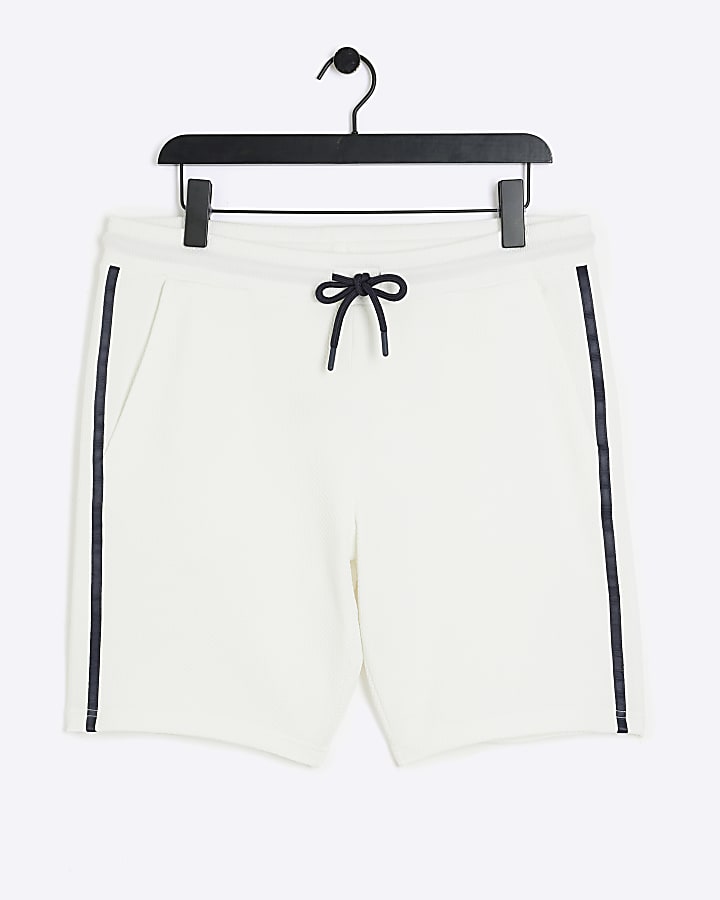 White slim fit textured taped shorts