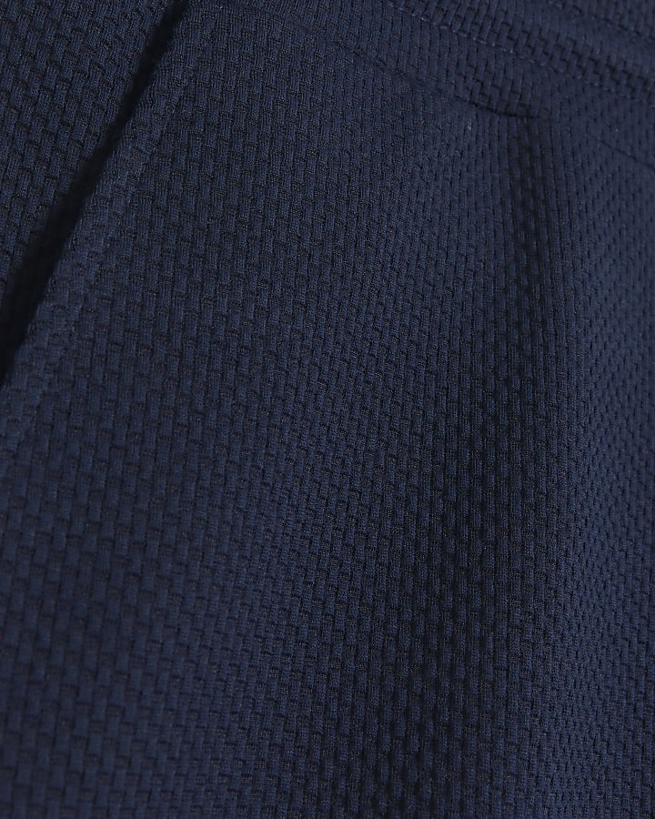 Navy slim fit textured shorts