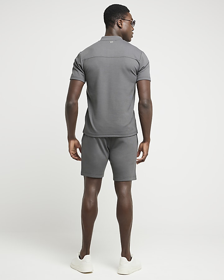 Grey slim fit textured shorts