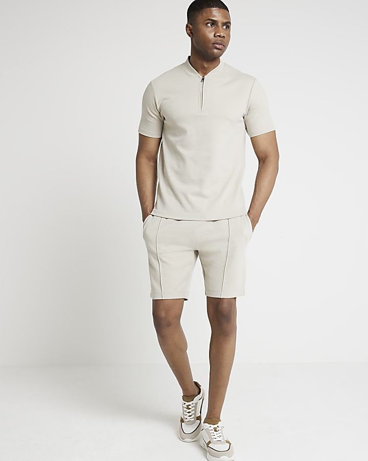 Stone slim fit textured shorts