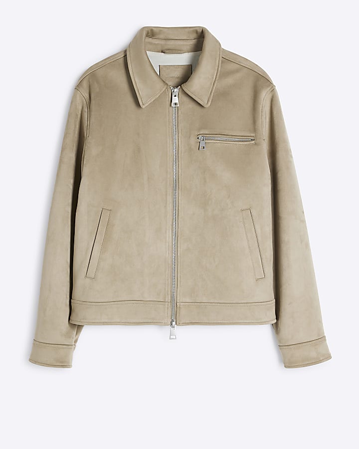 Stone Suedette Zip Jacket