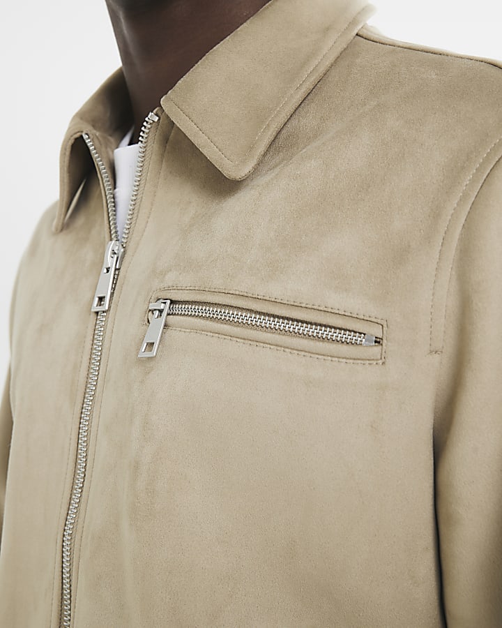 Stone Suedette Zip Jacket