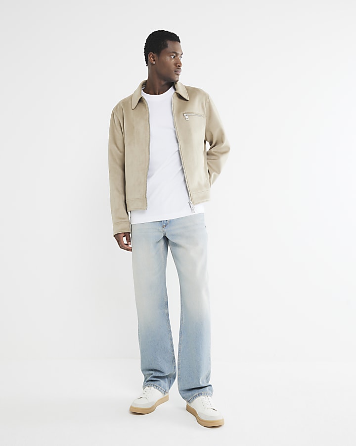 Beige Suedette Zip Jacket