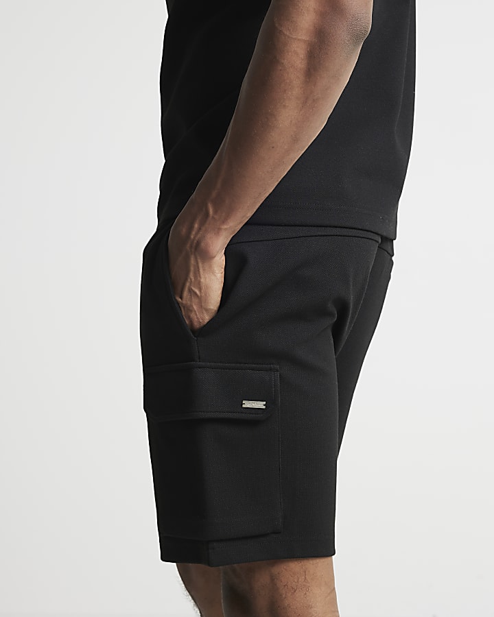 Black slim fit cargo shorts