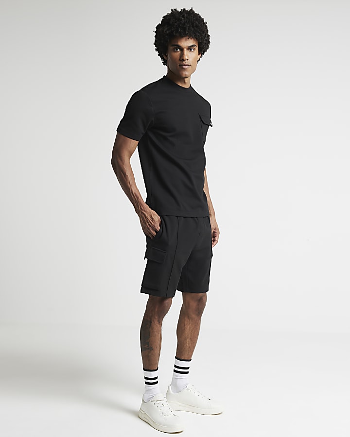 Black slim fit cargo shorts