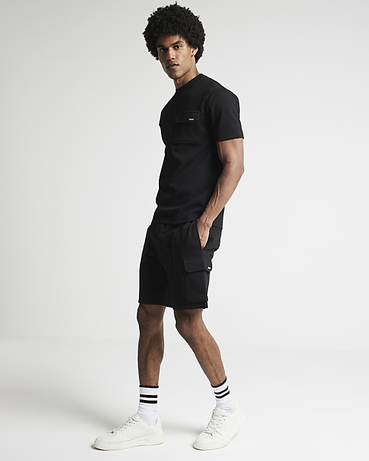 Black slim fit cargo shorts