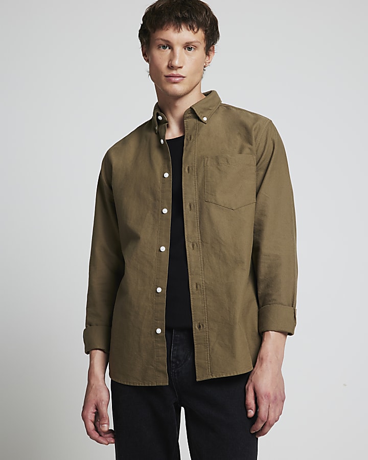 Khaki Regular Fit Oxford Shirt