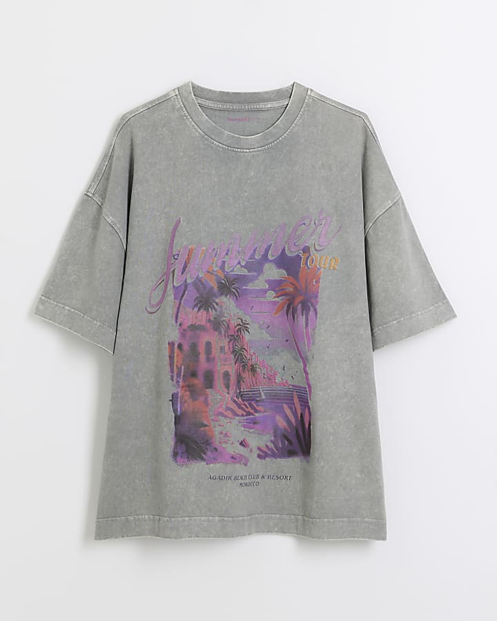 Washed grey oversized fit graphic t-shirt