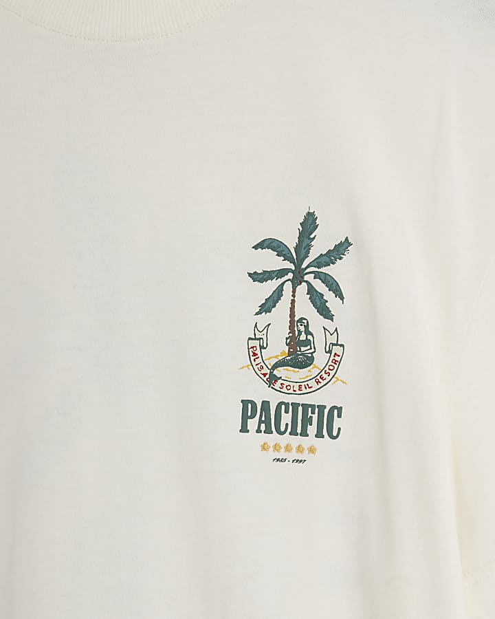 Beige regular fit palm tree graphic t-shirt