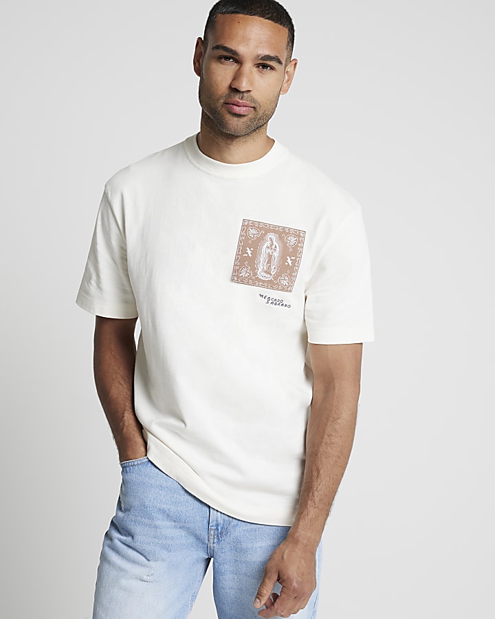 Beige regular fit graphic print t-shirt