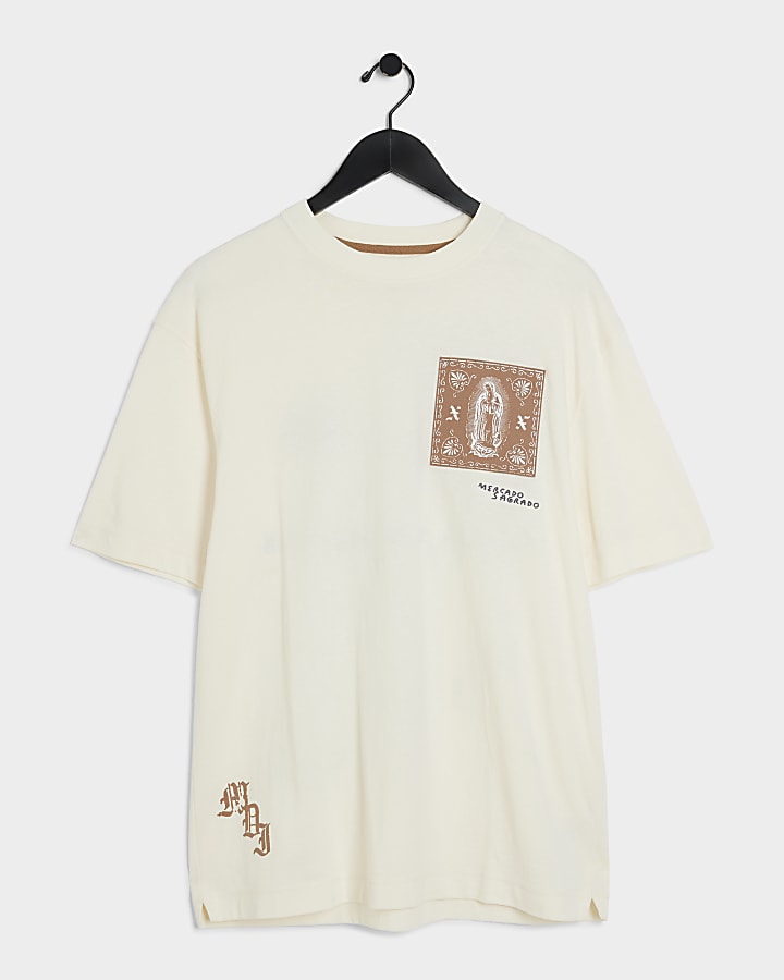 Beige regular fit graphic print t-shirt