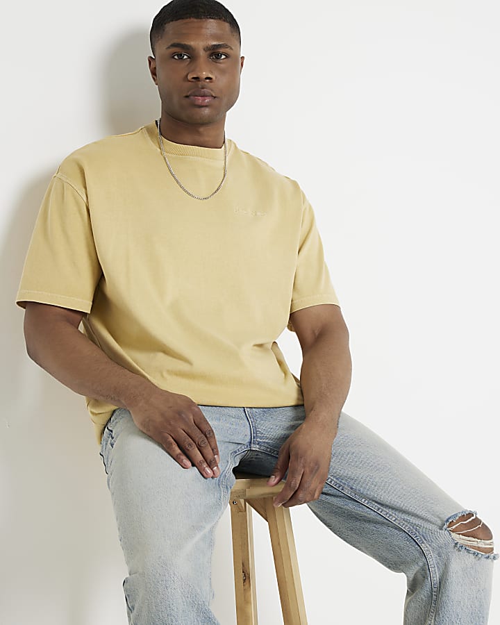 Yellow oversized fit embroidered t-shirt