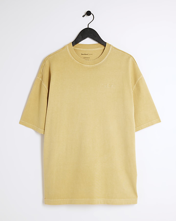 Yellow oversized fit embroidered t-shirt