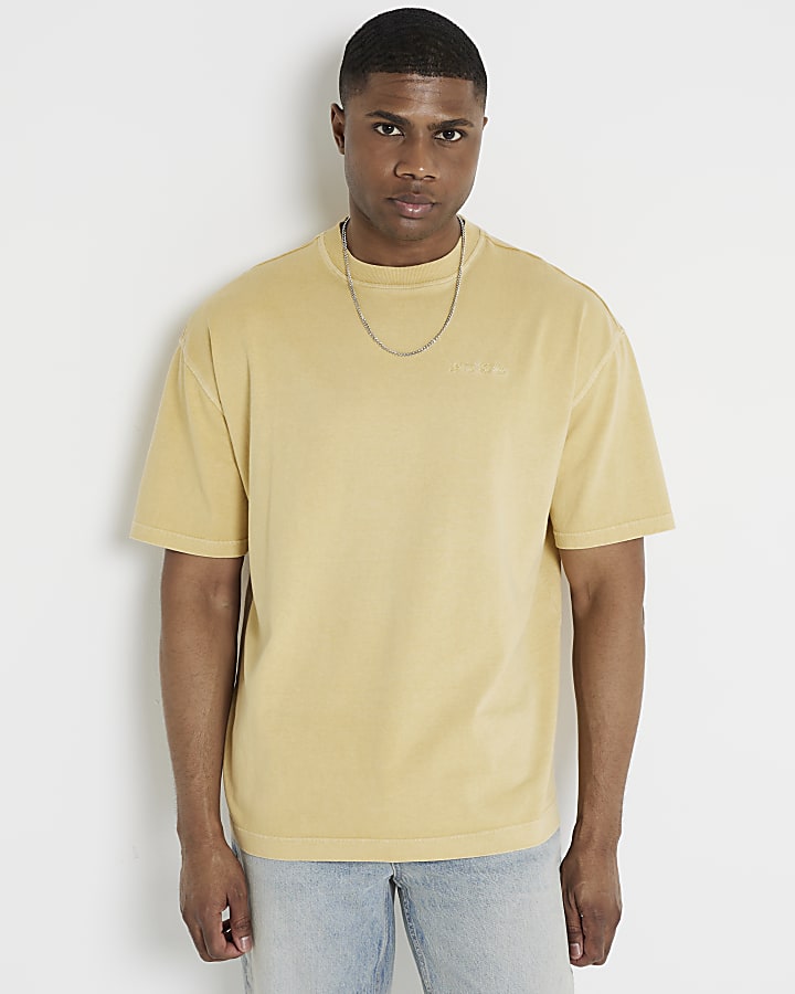 Yellow oversized fit embroidered t-shirt