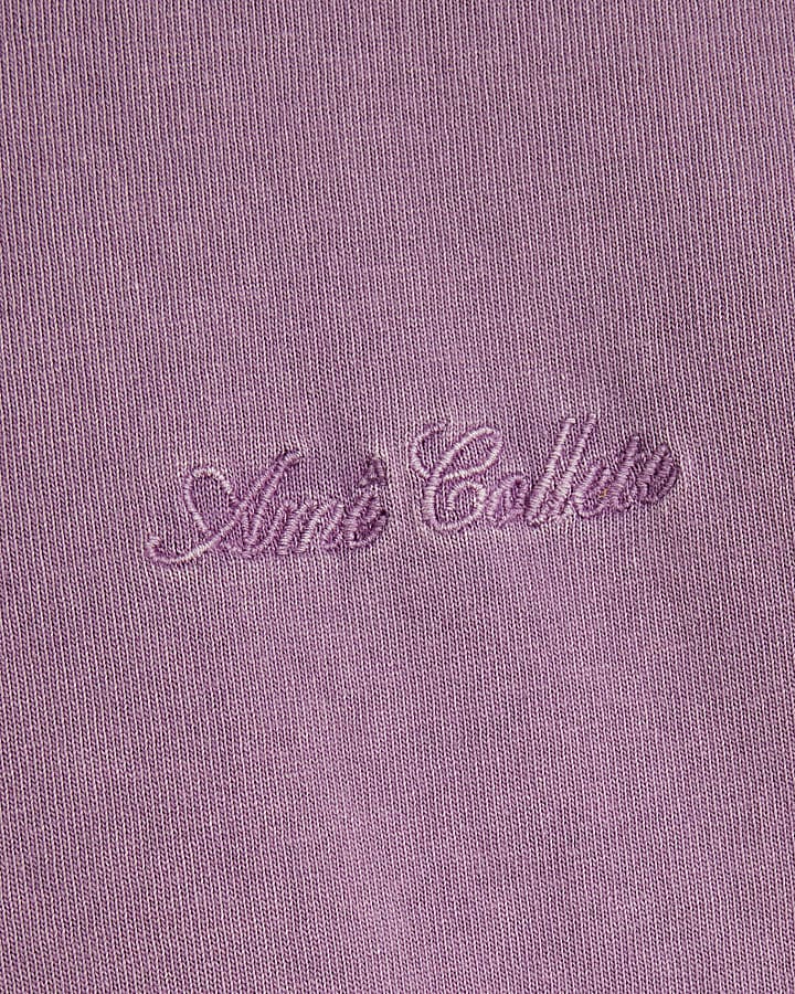 Purple oversized fit embroidered t-shirt