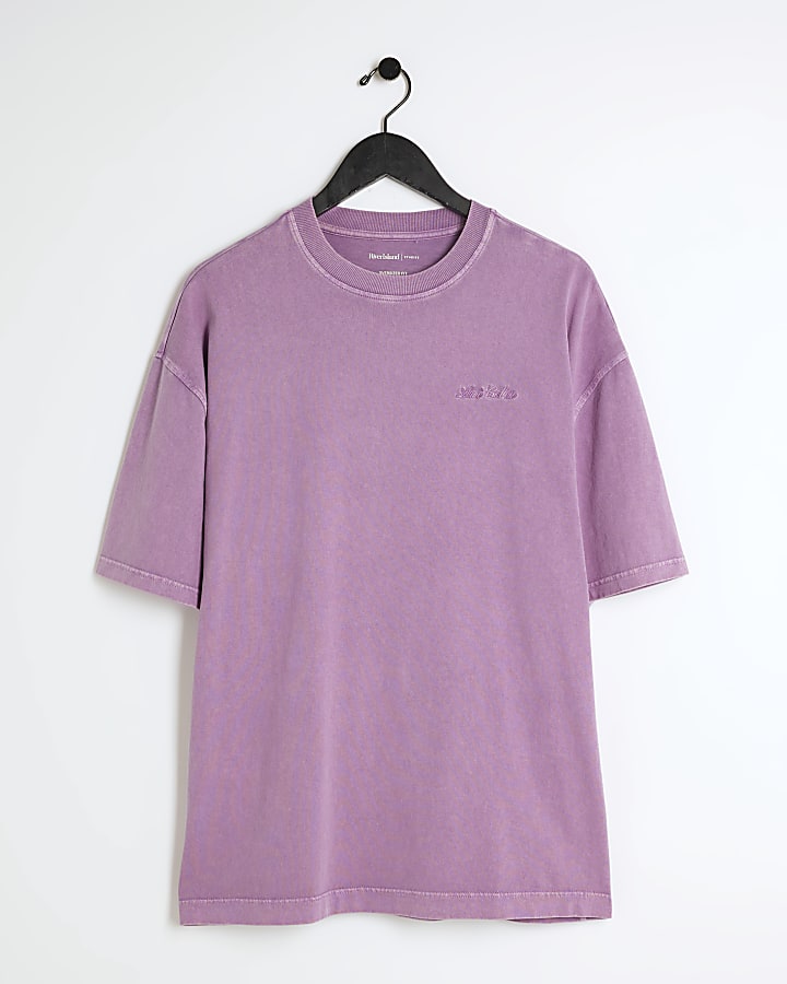 Purple oversized fit embroidered t-shirt