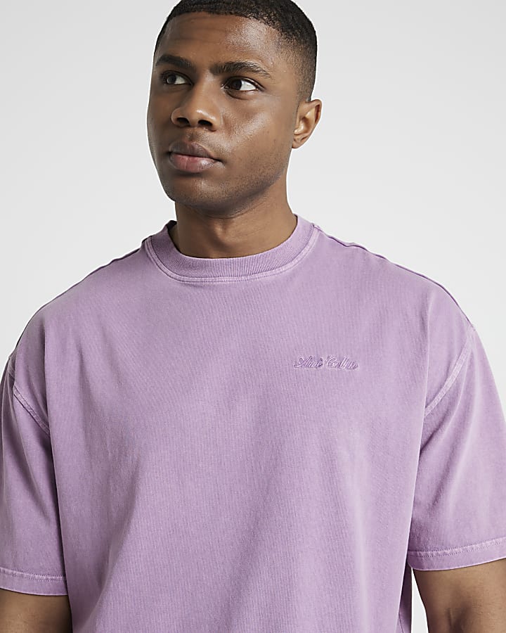 Purple oversized fit embroidered t-shirt