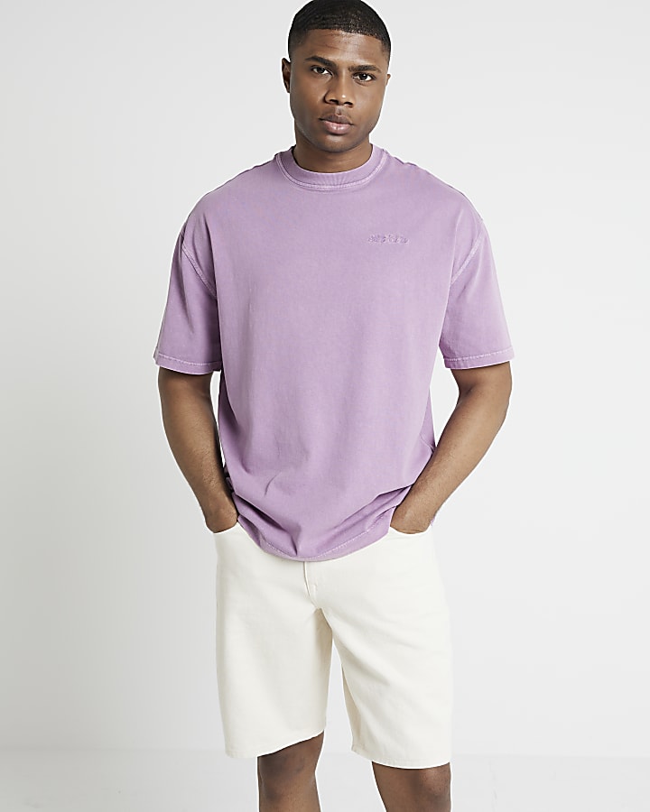 Purple oversized fit embroidered t-shirt