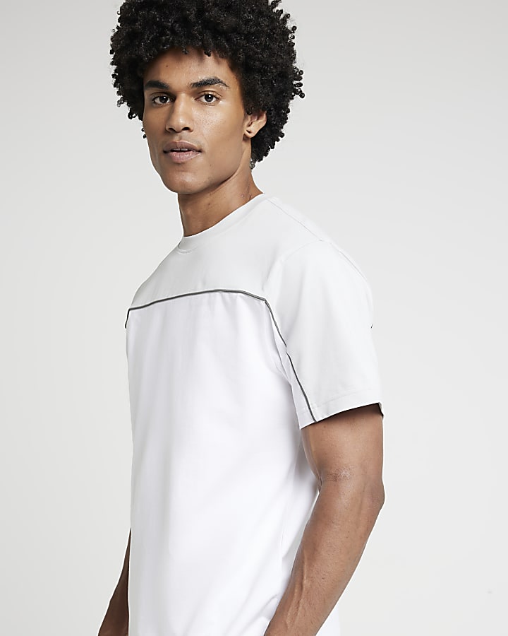 White regular fit colour block piping t-shirt