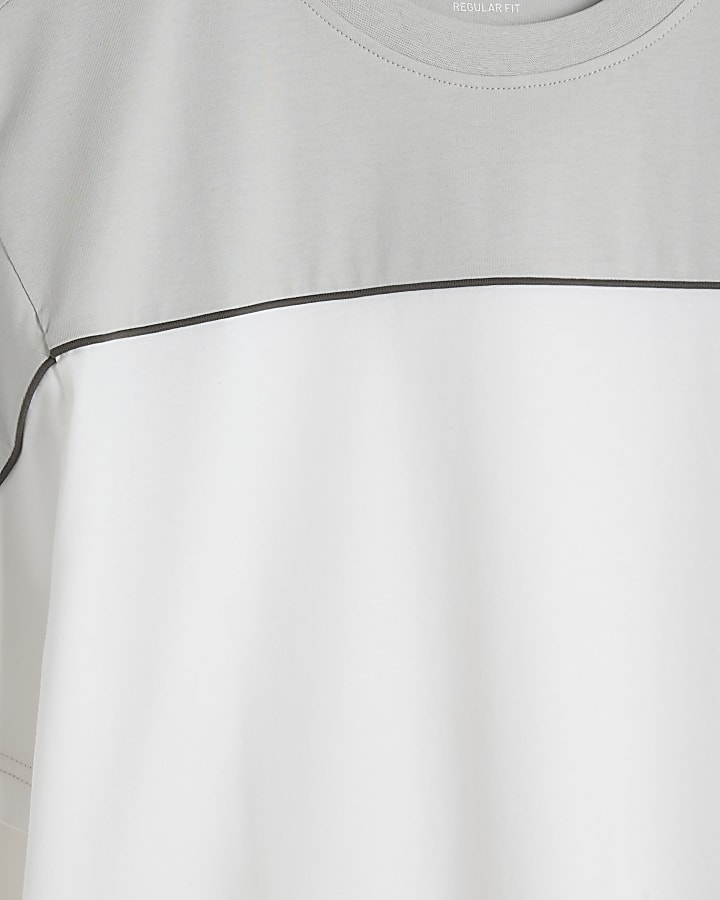 White regular fit colour block piping t-shirt
