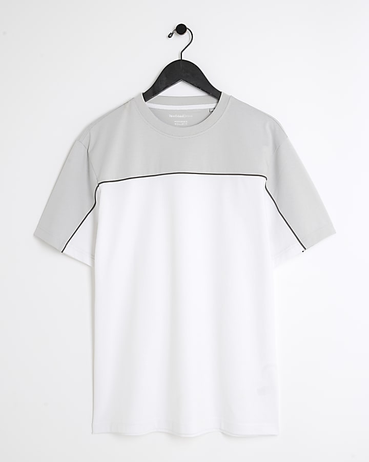 White regular fit colour block piping t-shirt