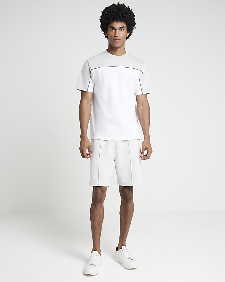 White regular fit colour block piping t-shirt