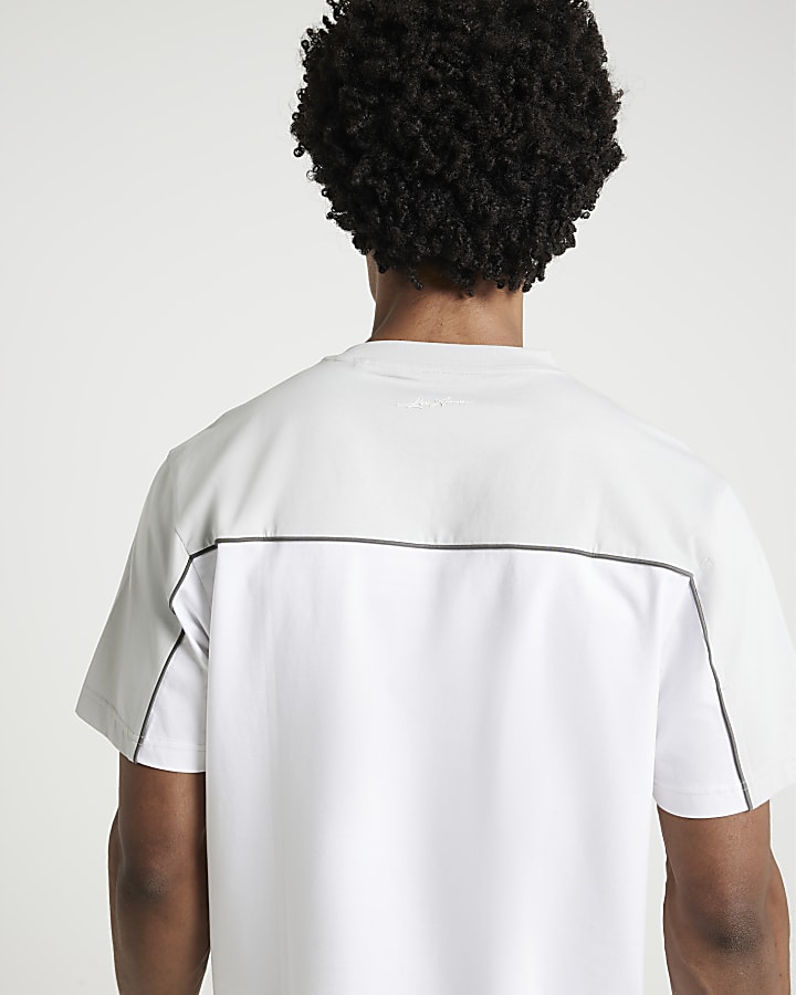 White regular fit colour block piping t-shirt