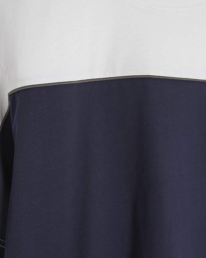 Navy regular fit colour block piping t-shirt