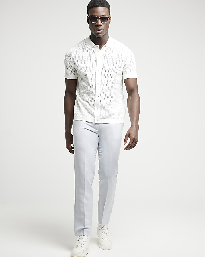 White regular fit textured knitted shirt