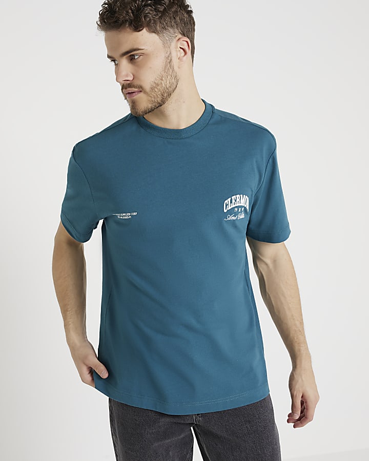 Green regular fit embossed graphic t-shirt