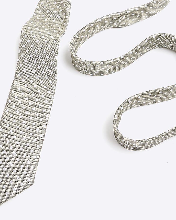 Green cotton white polka dot print tie