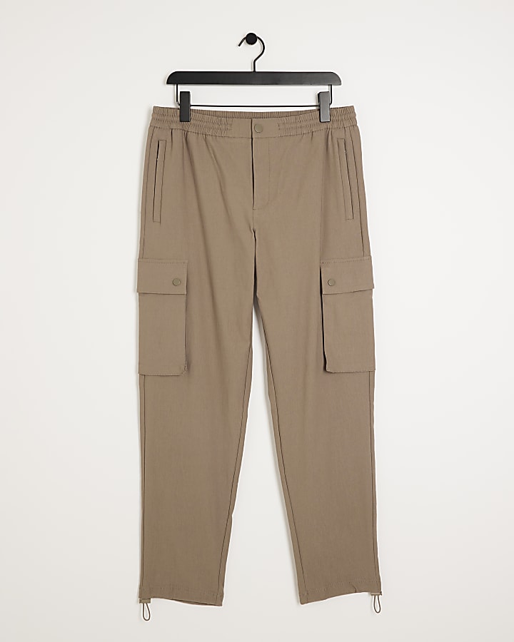 Beige regular fit cargo trousers