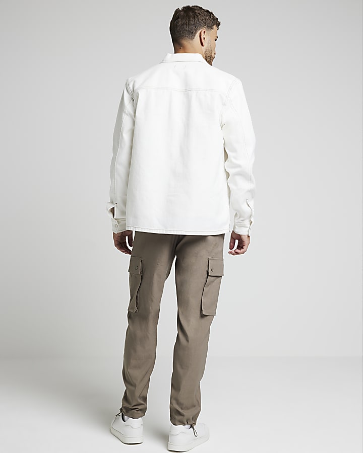 Beige regular fit cargo trousers